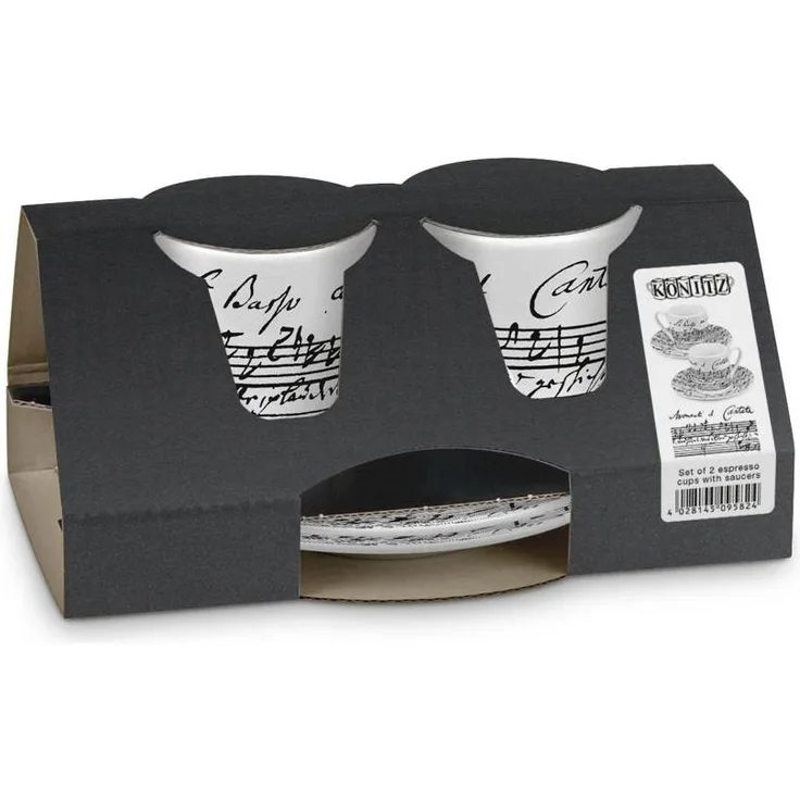 Könitz Coffee Cantata Espresso Geschenkset, 4-tlg, 2 Espresso Tassen mit Untertasse, Porzellan, 85 ml, 11 5 054 0637