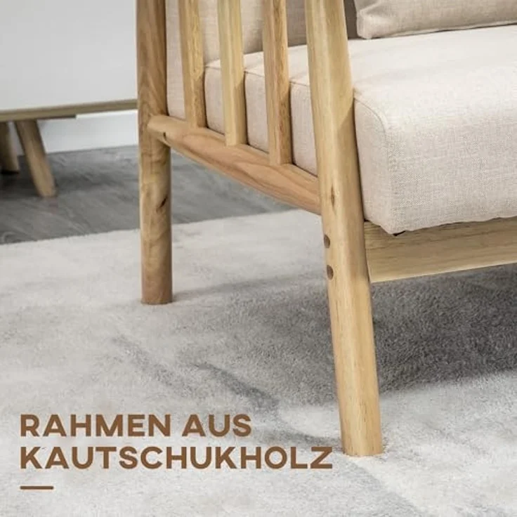 HOMCOM 2-Sitzer Couch mit 2 Lendenkissen, Gepolsterter Polstersofa, Sofa 1 Teile, für kleine Räume, Wohnzimmer, Schlafzimmer, Beige – Bild 5