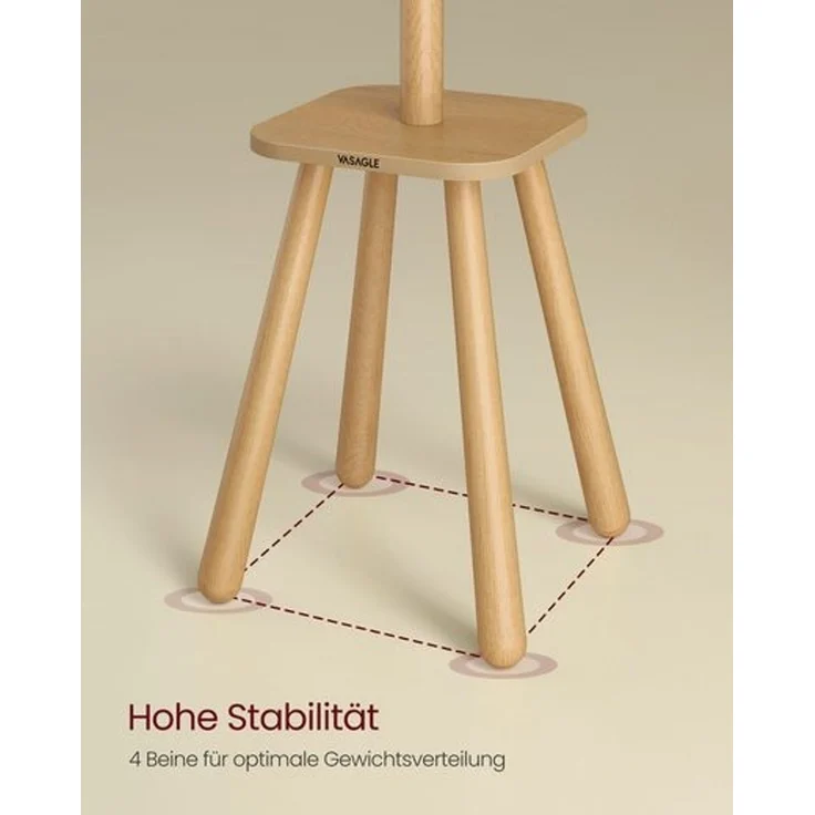 Vasagle Garderobenständer, Kleiderständer, mit 8 Haken und Ablagefläche, 170,5 cm hoch für Mäntel, Hüte, Taschen, Eingangsbereich, Flur, Schlafzimmer, naturbeige RCR033N01 – Bild 3