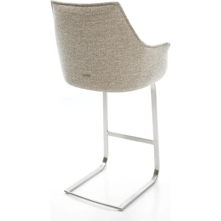 Barstuhl Alja-Flex Webstoff Soft Beige Freischwinger Flach Edelstahl Silberfarben Taschenfederkern – Bild 6