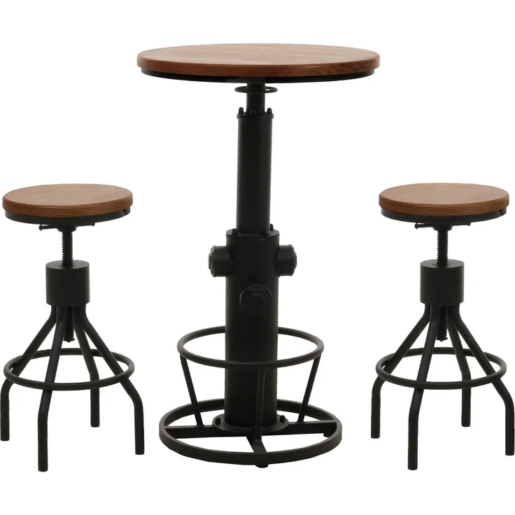 Set Bartisch + 2x Barhocker HWC-N17, Barstuhl Stehtisch höhenverstellbar drehbar Fußablage Industrial Holz ~ braun – Bild 9