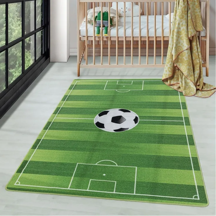 Carpettex Kinderteppich Fußballstadion, Rechteckig, Höhe: 7 mm, Kinderteppich Fußballstadion Teppich Kinderzimmer Rutschfest Waschbar
