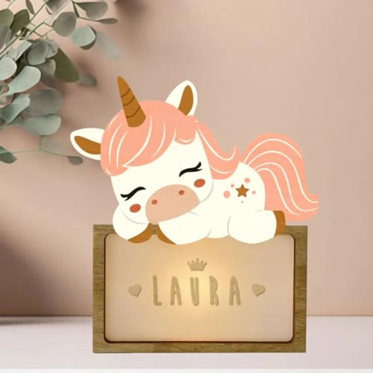 WONDEE Personalisierte Geschenke Baby, Nachtlicht Baby Einhorn, Geschenke zur Geburt, Taufgeschenke für Mädchen und Jungen Personalisierte - Nachttischlampe kinder, baby geschenk personalisiert – Bild 1
