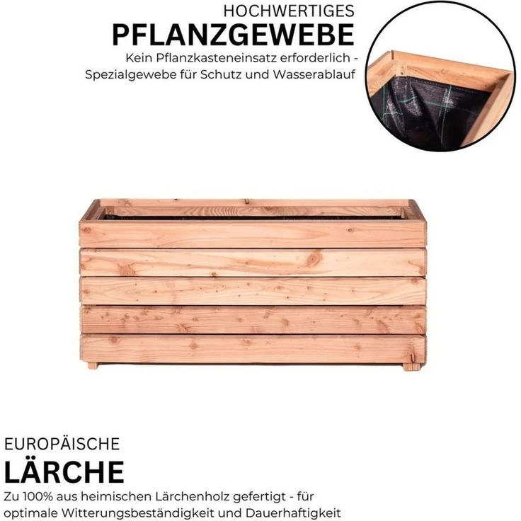 Mega-Holz Pflanzkübel Modulo aus Lärchenholz - Naturbelassener Blumenkasten für den Garten (DIY-Set), 90 x 30 x 39 cm, 105 L Fassungsvermögen – Bild 3