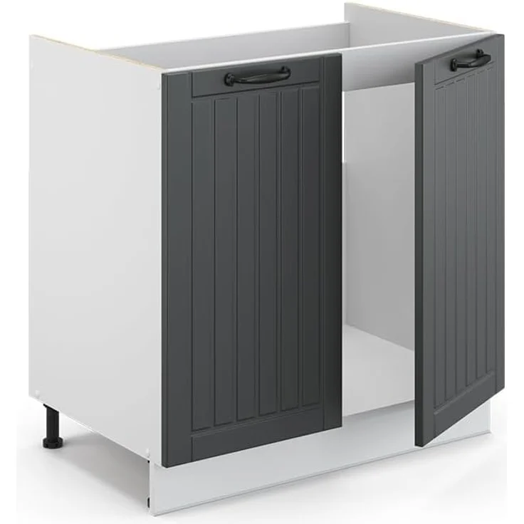 Vicco Spülenunterschrank Fame-Line, Anthrazit Landhaus/Weiß, 80 cm, AP Eiche