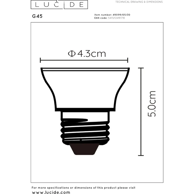 Lucide G45 - Led Lampe - Ø 4,3 cm - LED Dim. - E27-1x5W 2700K - 3 StepDim - Schwarz – Bild 5