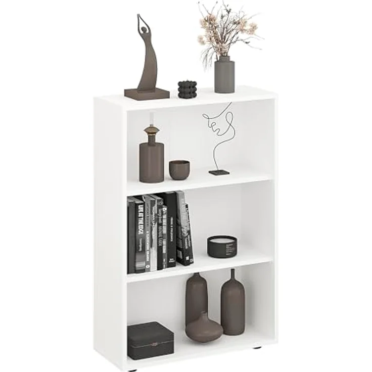 KOMTO Bücherregal Lumo 60 cm breit Regal mit 3, 4, 6 Ebenen und Höhenverstellbare Regale, Aufbewahrungsregal Bookshelf Weiß – Bild 6