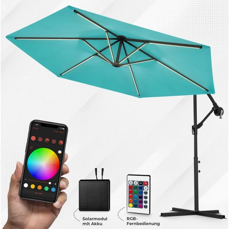 Swing&Harmonie Sonnenschirm mit RGB Beleuchtung LED Ampelschirm Garten Schirm, 300 / 350 cm inkl. Fernbedienung, APP Steuerung – Bild 1