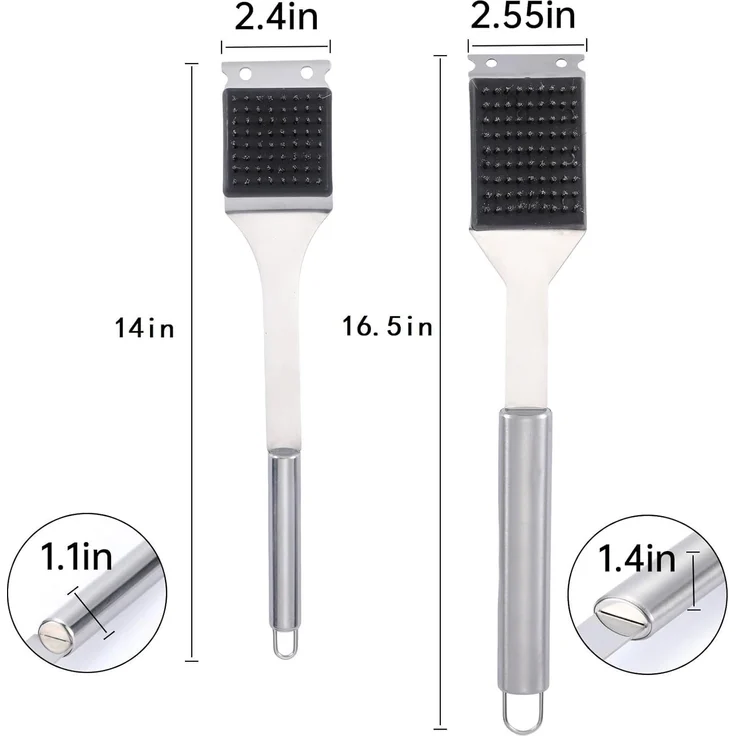ABC Grillbürsten-Set mit Schaber, 14 Zoll / 16,5 Zoll, aus Edelstahl – Bild 2