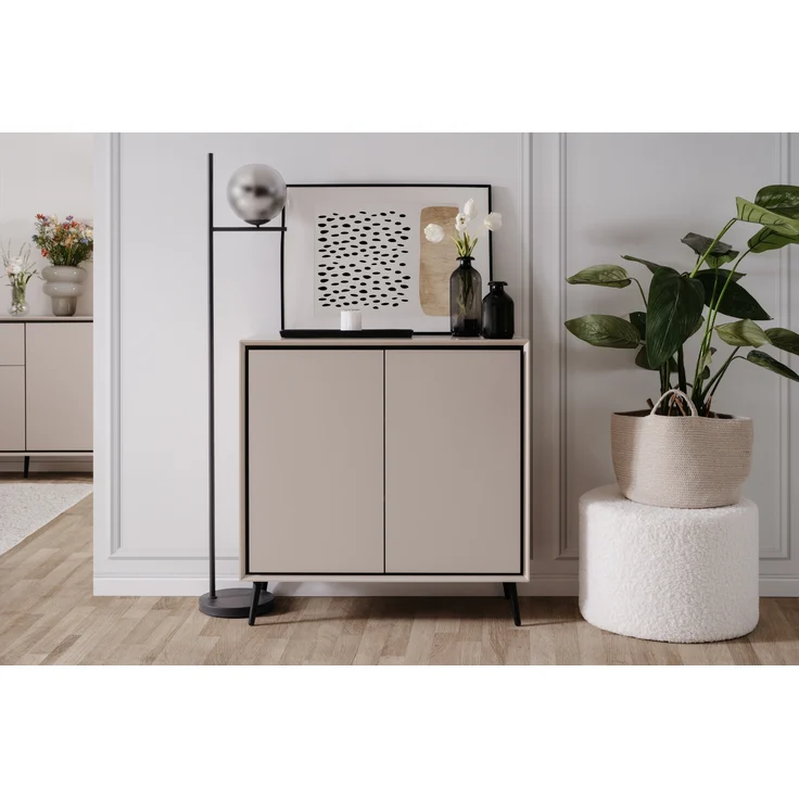 Kommode >Arona< 2 Türen, 2 Böden, in Sand / Schwarz - 90x90x38cm (BxHxT) – Bild 2