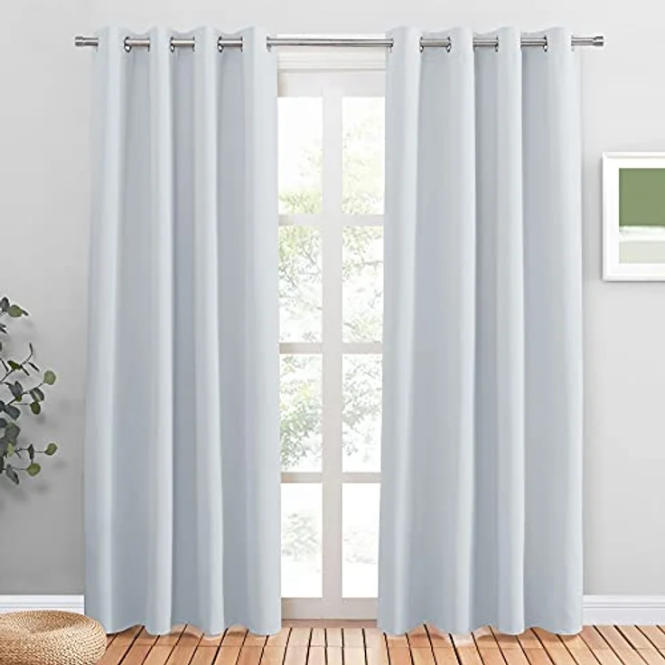 PONY DANCE Schlafzimmer Gardinen und Vorhänge Wärmeisolierend Verdunkelungsvorhang mit Ösen Gardine Weiß Blickdicht Thermovorhang, 2er Set H 210 x B 132 cm, Grau-weiß – Bild 2