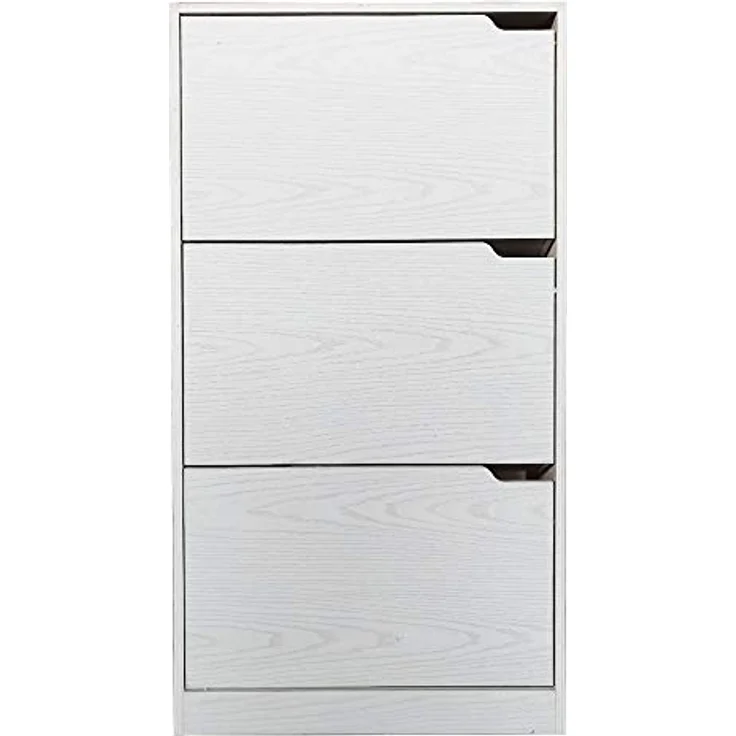 BAKAJI Schuhschrank aus MDF-Holz mit 3 Türen, Schuhschränke, versenkbare Griffe, doppelte Tiefe, kompakte Größe, 63 x 24 x 115 cm, Eingang für Zuhause (Weiß) – Bild 7