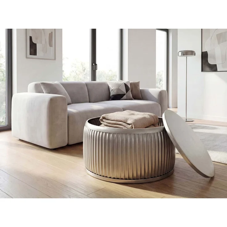 Couchtisch Metall Rund 60cm Silber mit abnehmbarer Tischplatte - Design Wohnzimmertisch mit Stauraum - Extravaganter Loungetisch Metall - Moderner Sofatisch - Beistelltisch Handmade – Bild 5