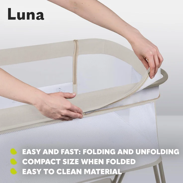 lionelo Luna 2-in-1 Nachttisch für Babys von Geburt bis 9 kg, mit Verstellbarer Höhe und Neigung, 4 feststellbare Räder, tragbar, atmungsaktiv, Netzgewebe, waschbare Matratze und Bezugskorb – Bild 7