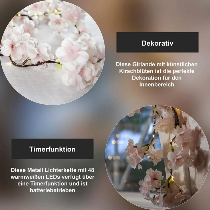 LED Blumengirlande ,Cherry Flower, Batterie & Timer, rosa, 180cm – Bild 3