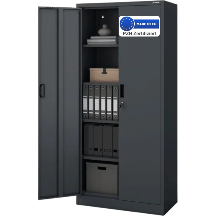 Aktenschrank abschließbar KADO - 5 Ebenen verstellbar, Flügeltüren | Metallschrank Werkstatt Mehrzweckschrank Büroschrank aus Stahl Werkzeugschrank, 175x80x40cm Anthrazit