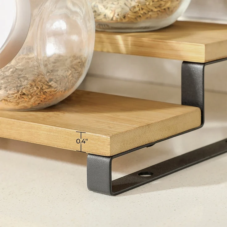 SONGMICS Gewürzregale, Küchenregale stehend, Küchen-Organizer, 2er Set, Holzwerkstoff, je 3 Ablagen, ausziehbar, stapelbar, für Speisekammer, Arbeitsplatte, naturbeige-tintenschwarz KCS016N01 – Bild 8