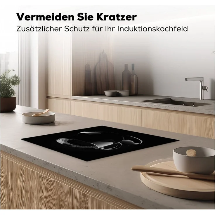 MuchoWow Herd-Abdeckplatte Schwarz - Kaffee - Tasse, Vinyl, (1 tlg), Ceranfeldabdeckung Küche, Herdabdeckplatte Einteilig, 60x52 cm – Bild 3