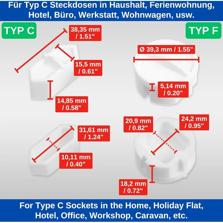 Steckdosen Abdeckung, 4 Stück, in Weiß, aus Silikon, Steckdosenschutz vor Spritzwasser, Staub, Deckel für Eurostecker Typ C Steckdose, Kappe für Öffnungen von Mehrfachstecker, Möbel Steckdosenleiste – Bild 4