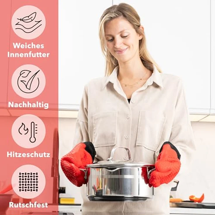AVANA Topfhandschuhe Silikon Ofenhandschuhe Hitzebeständige Kochhandschuhe Handschuhe, Anti-Rutsch, weiches Baumwoll-Innenfutter, bis 250°C – Bild 8