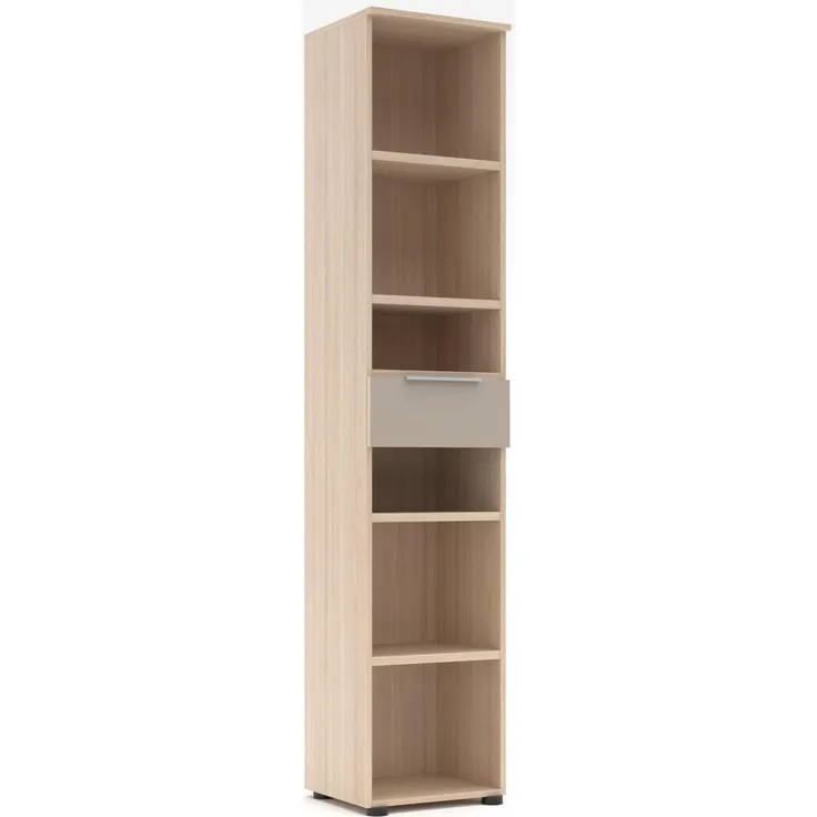 Schmales Büroregal SANTORIN Riva Eiche 6 Fächer & Schubkasten