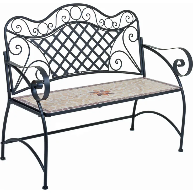Gartenbank RANIA mit Mosaik - 115cm Breit, Eisen, Braun | Terrassenbank Wetterfest Sitzbank Outdoor Bank