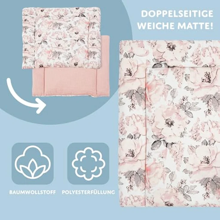 Wickelauflage für Babys 75x72 cm - Weiche Baumwolle, Abwaschbar - Wickelkommode & Wickeltischauflage Wilde Rose – Bild 5