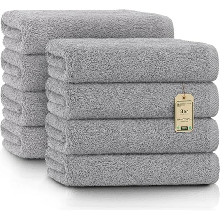NatureMark 8er Spar-Pack Frottier Handtücher, Handtuch-Set, 50x100 cm, Silber grau, 100% Baumwolle – Bild 2