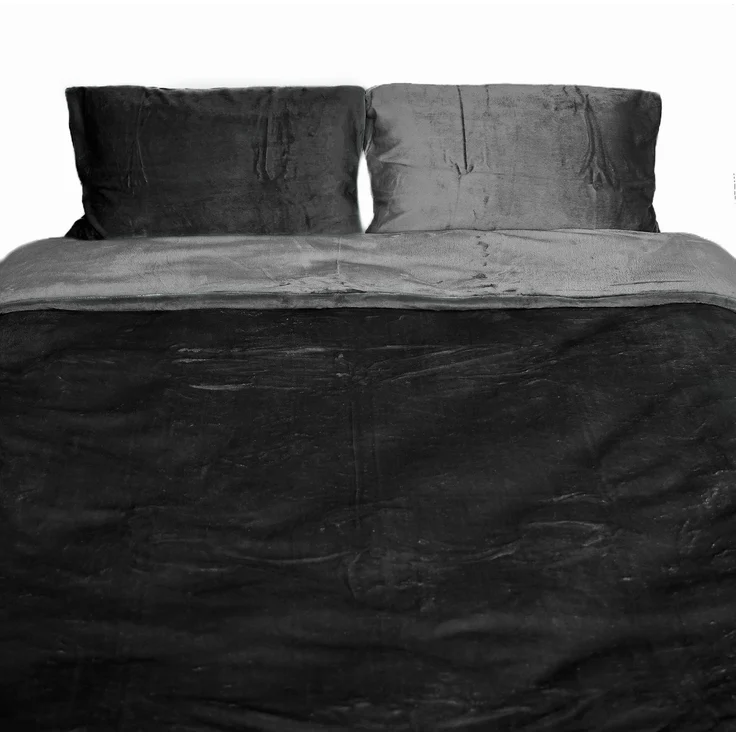 Moderne Plüschbettwäsche mit Reißverschluss - einfarbig, wendbar & warmhaltend Schwarz 200x200cm + 2x 80x80cm Kissenbezug – Bild 2