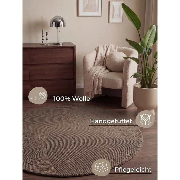 HANSE Home Wollteppich Calmio, auch als Läufer und in rund, rund, Höhe: 18 mm, Handgetuftet, Wolle, Natur, Wohnzimmer, Schlafzimmer, Skandi, Hygge – Bild 3