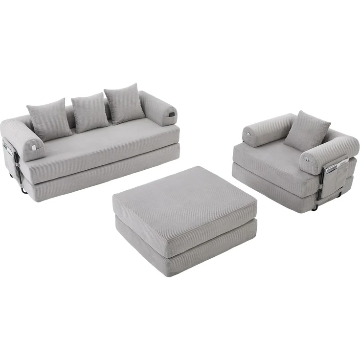 ZUBALIYA Ecksofa 94x67 cm, mit Ablageflächen, mit Cordbezug, mit breiten Armlehnen, modular aufgebaut, mit Schaumstoffpolsterung – Bild 18