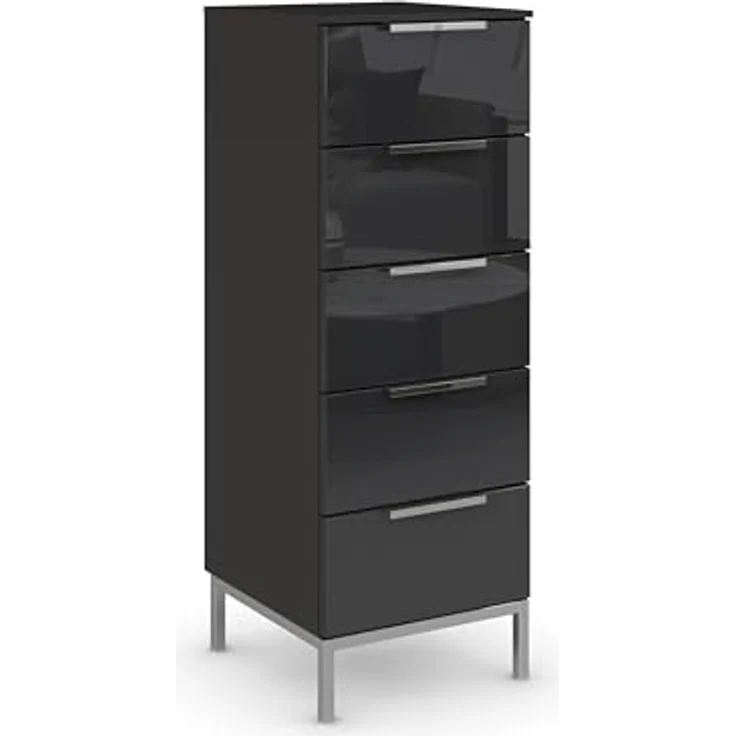 Rauch Möbel Flipp, Nachttisch für Schlafzimmer, Flur, Garderobe, 5 Schubladen, mit Softclose Funktion, Farbe Front Glas Schwarz, Breite 40 cm – Bild 1