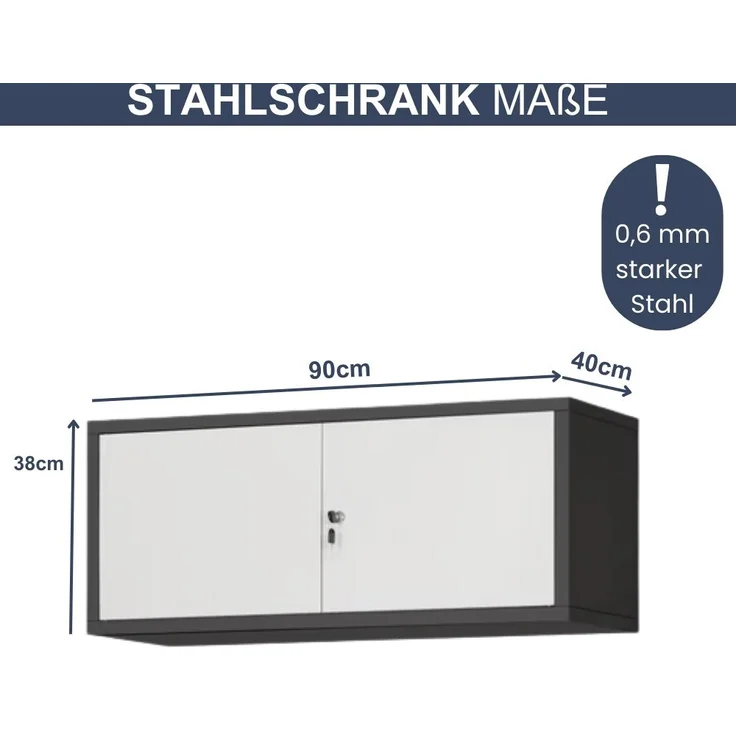 Schrankerweiterung Aktenschrank mit 2 Flügeltüren | Zusatzschrank für Büroschrank Extraschrank Stahl Mehrzweckschrank klein Werkstatt, 38x90x40cm Anthrazit-Weiß – Bild 2