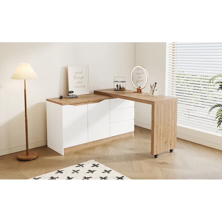ZUBALIYA Schreibtisch mit feststellbaren Rollen – multifunktionales Design, 4 cm dickere, drehbare Tischplatte, fest arretierbar, weiß/Eiche, Faltbarer Schreibtisch, Eckschreibtisch, Sideboard,Dicke Materialie – Modell N880P4642134O – Bild 19