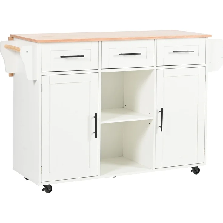 Küchenwagen aus MDF mit klappbarer Platte & Rollen, 139x46(71)x91,5 cm, Weiß – Bild 4