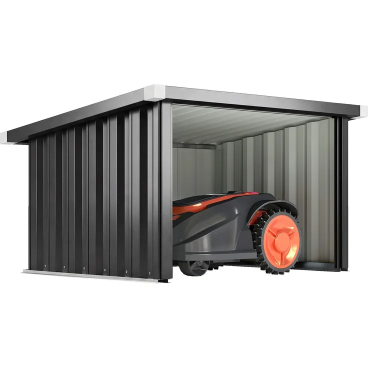 MELAYR, Unterstand/Garage für Mähroboter mit schrägem, verzinktem Stahldach, 108 x 86 x 62,5 cm, Dunkelgrau
