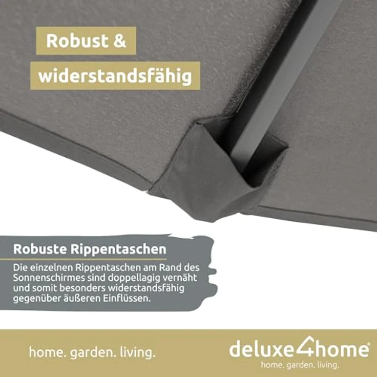 deluxe4home XXL Doppelsonnenschirm 450cm x 260cm, handkurbelbetrieb, anthrazit, doppelseitig faltbar, 180 g/m² Polyester – Bild 5