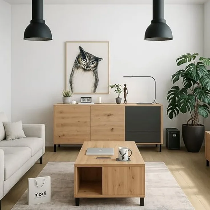 Dmora - Highboard Concord, Modernes Sideboard mit 2 Türen und 3 Schubladen, Buffet im Wohnzimmer, Fernsehschrank, Sideboard für Wohnzimmer, cm 154x41h74, Asteiche und Anthrazit