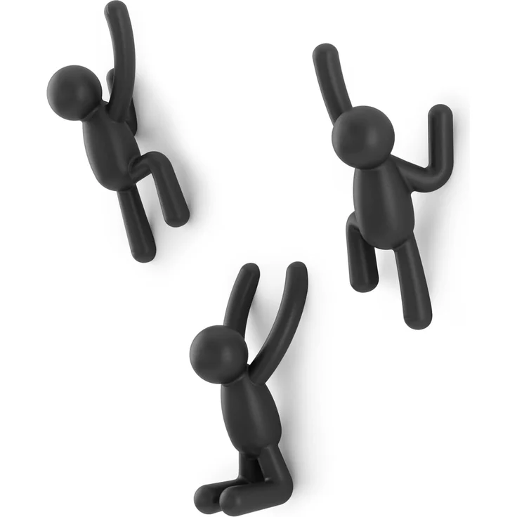 Umbra Buddy Haken - Dekorative Wandhaken Garderobe für Jacken, Schals, Taschen, Rucksäcke, Handtücher und Mehr, 3er-Set, Schwarz