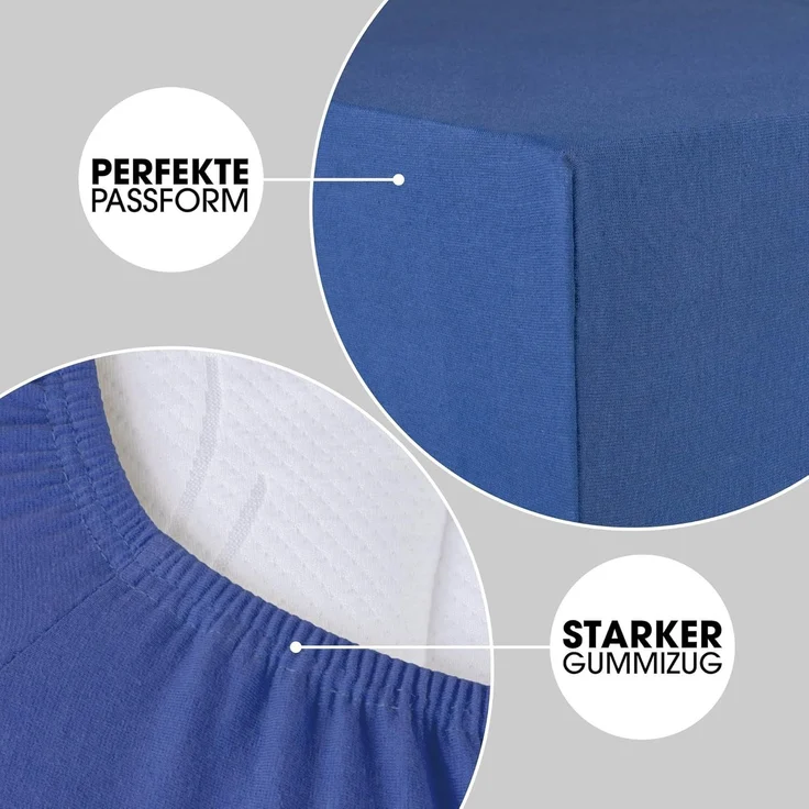 CelinaTex Jersey Topper Spannbettlaken Lucina 90x200-100x200 cm royal blau 100% Baumwolle gekämmt bis 12cm Matratzenhöhe Spannbettbezug, Leintuch, Bettlaken, elastisch, Strech, Oeko-Tex – Bild 4