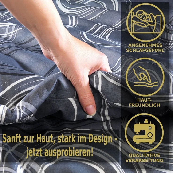 Malika Bettwäsche 155x220 + 80x80 cm atmungsaktiver Baummwoll Renforce Bettbezug, Renforce Baumwolle, 2 teilig, Für Allergiker geeignet, pflegeleicht, angenehm weicher Stoff – Bild 3