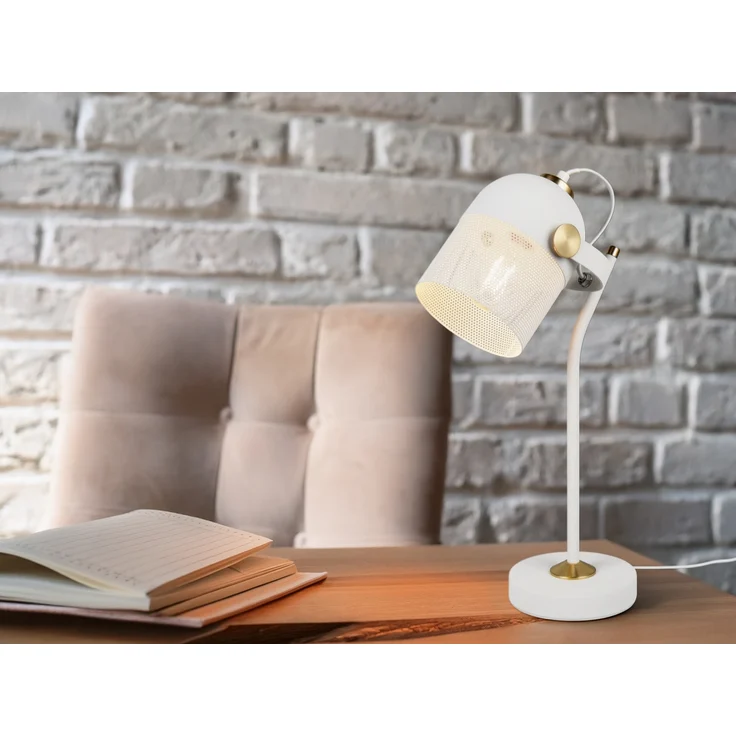 Retro Schreibtischlampe MIXA schwenkbar aus Metall Weiß Gold, Höhe 45cm – Bild 1