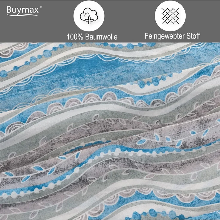 Buymax Bettwäsche, Renforce: 100% Baumwolle, 2 teilig, 135x200 cm Bettbezug Set, mit Reißverschluss, Streifen, Blau Weiß Grau – Bild 3
