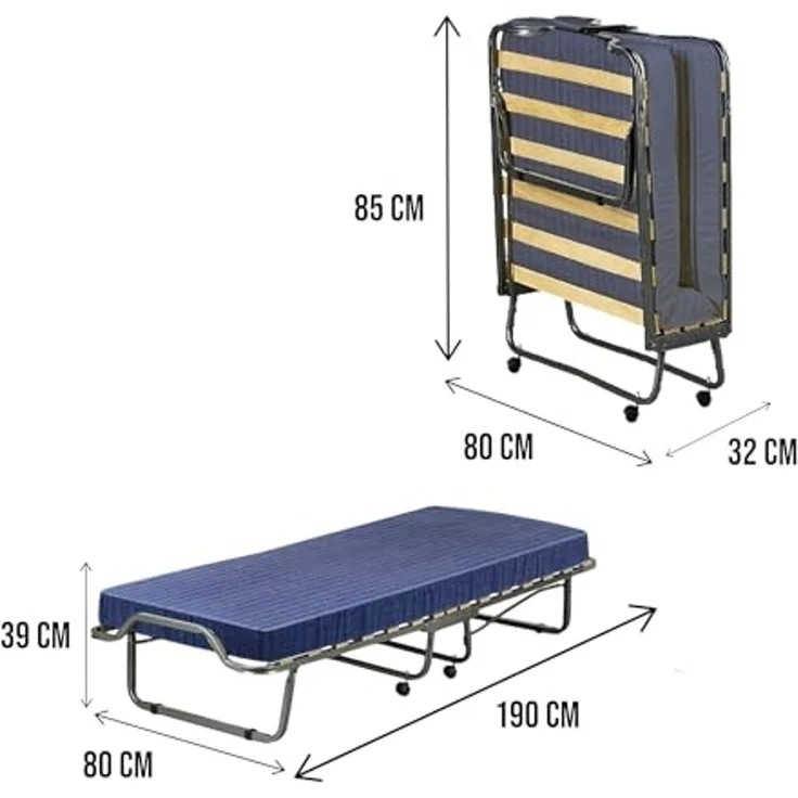 Talamo Italia - Klappbett Venera, Feldbett mit 15 Lattenrosten, inklusive Matratze, platzsparendes Kinderbett, 100% Made in Italy, 80 x 190 x 39 cm, mit Hülle – Bild 3
