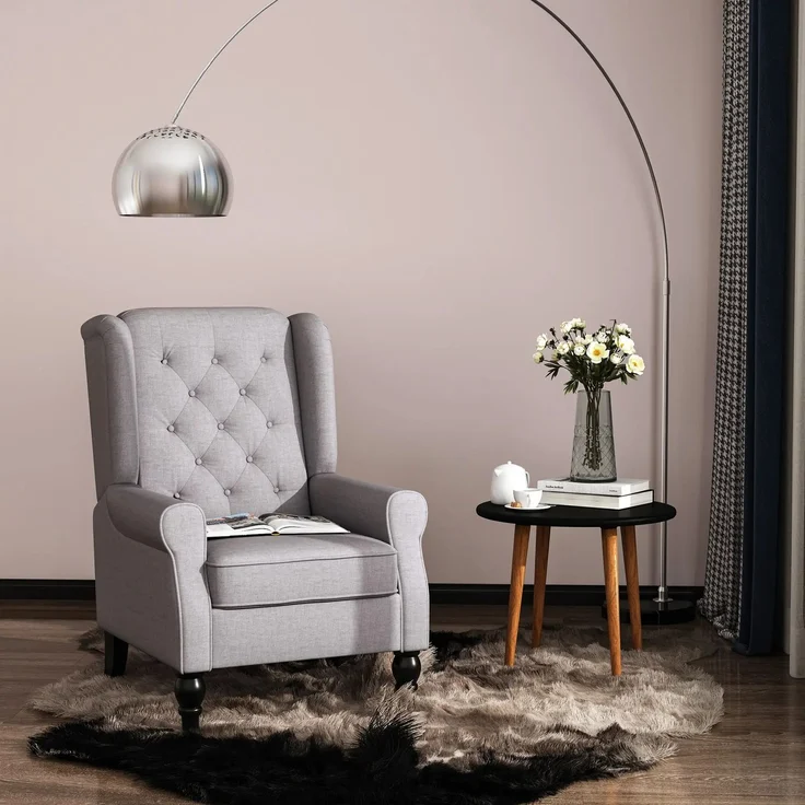 EINHOM Einzelsessel Relaxsessel Ohrensessel 74 x 86 x 102 cm, Akzentsessel mit Tufting, Holzfüße, Polyester Grau, stilvoller Komfort für Ihr Zuhause – Bild 2