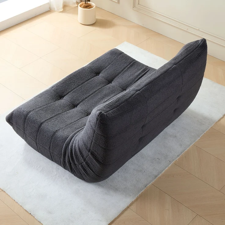 2-Sitzer Loungesofa 149x114x82 cm, Grau, Teddy-Vlies, ergonomisch, Plisseefalten-Design – Bild 3