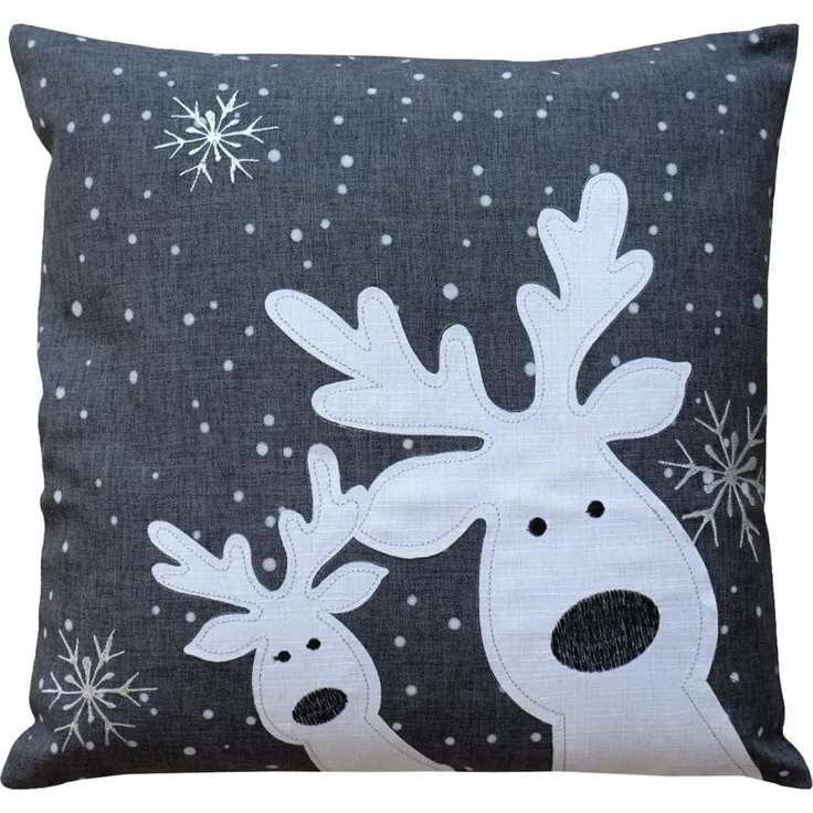 Kissenhülle 40x40 cm mit Stickerei lustiger Elch Weihnachten Winter 40x40 cm Kissenhülle - dunkelgrau