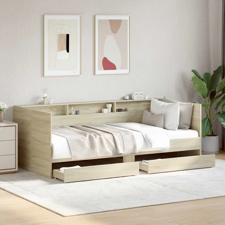 vidaXL Tagesbett mit Schubladen mit Regal Sonoma-Eiche Holzwerkstoff 3429638 – Bild 1
