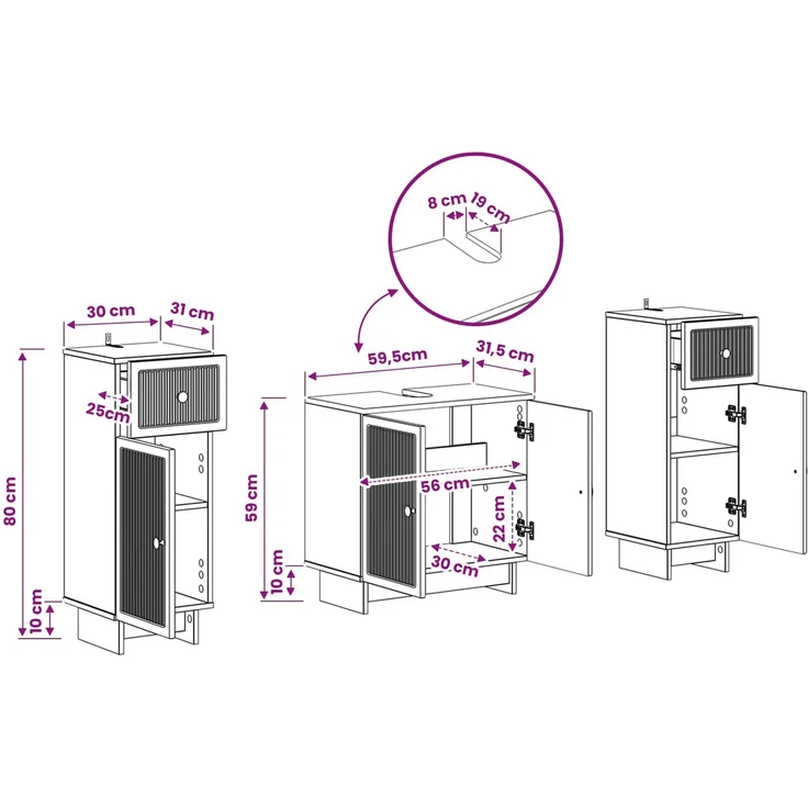 vidaXL 3-teiliges Badezimmer-Schranksystem EDE 3 stk. Artisan-Eiche 3417989 – Bild 9