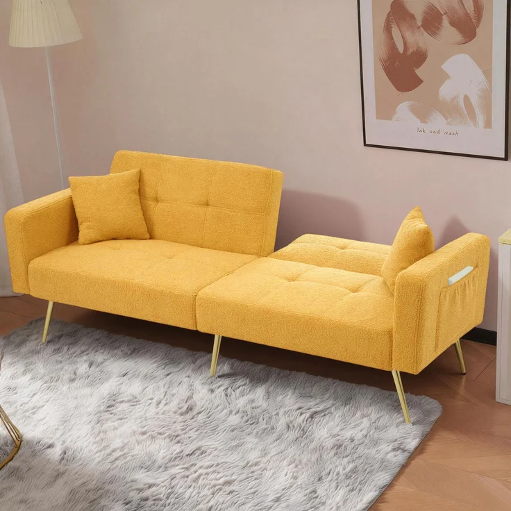 2-Sitzer Schlafsofa B 175 x T 64 x H 72 cm aus Lammwollstoff mit Schlaffunktion – Bild 4